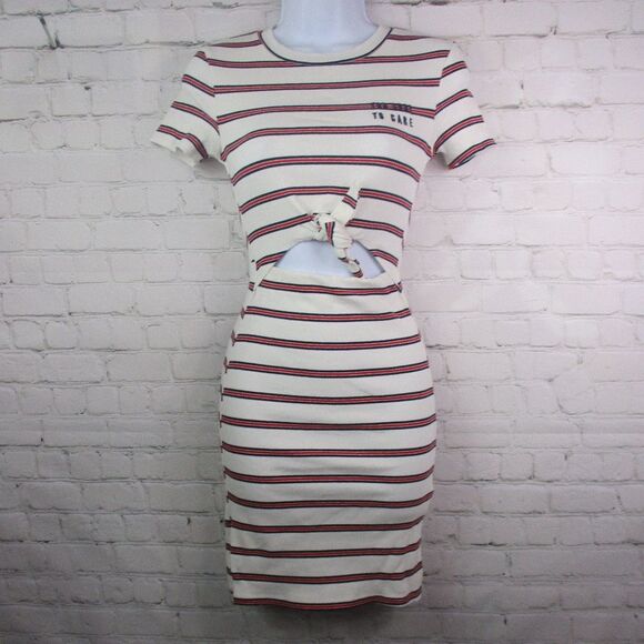 NWT Bershka Size XS Striped Graphic Patch Cutout Dress - Picture 1 of 5